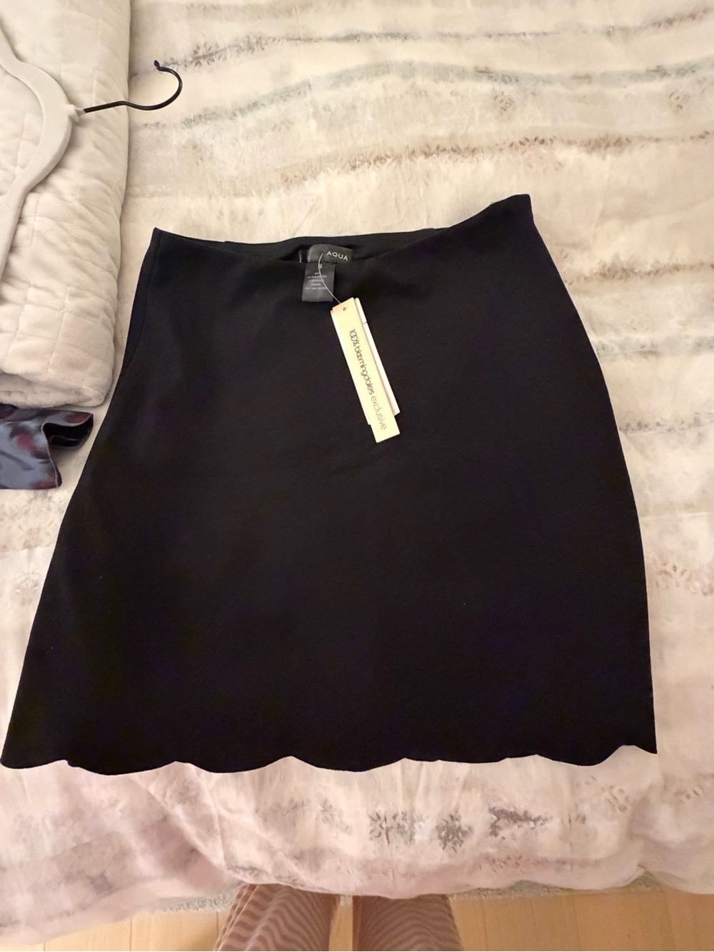 Aqua Black Scalloped-Hem Mini Skirt